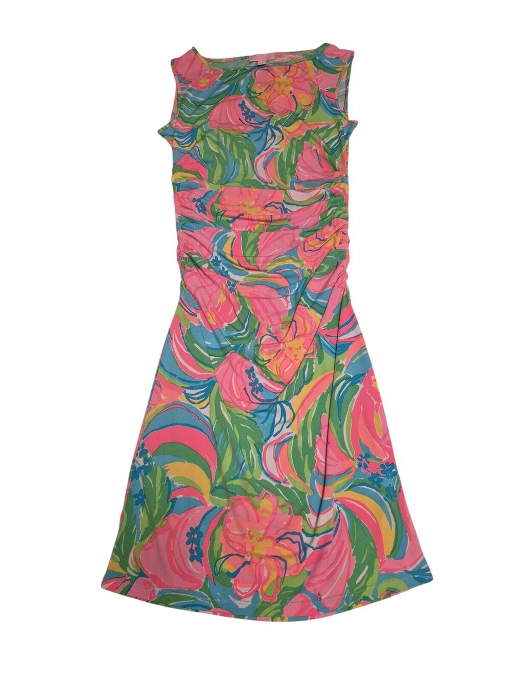 Lilly Pulitzer Madeira Pink Neon Floral Tropical Ruched Bodycon Dress Size XS